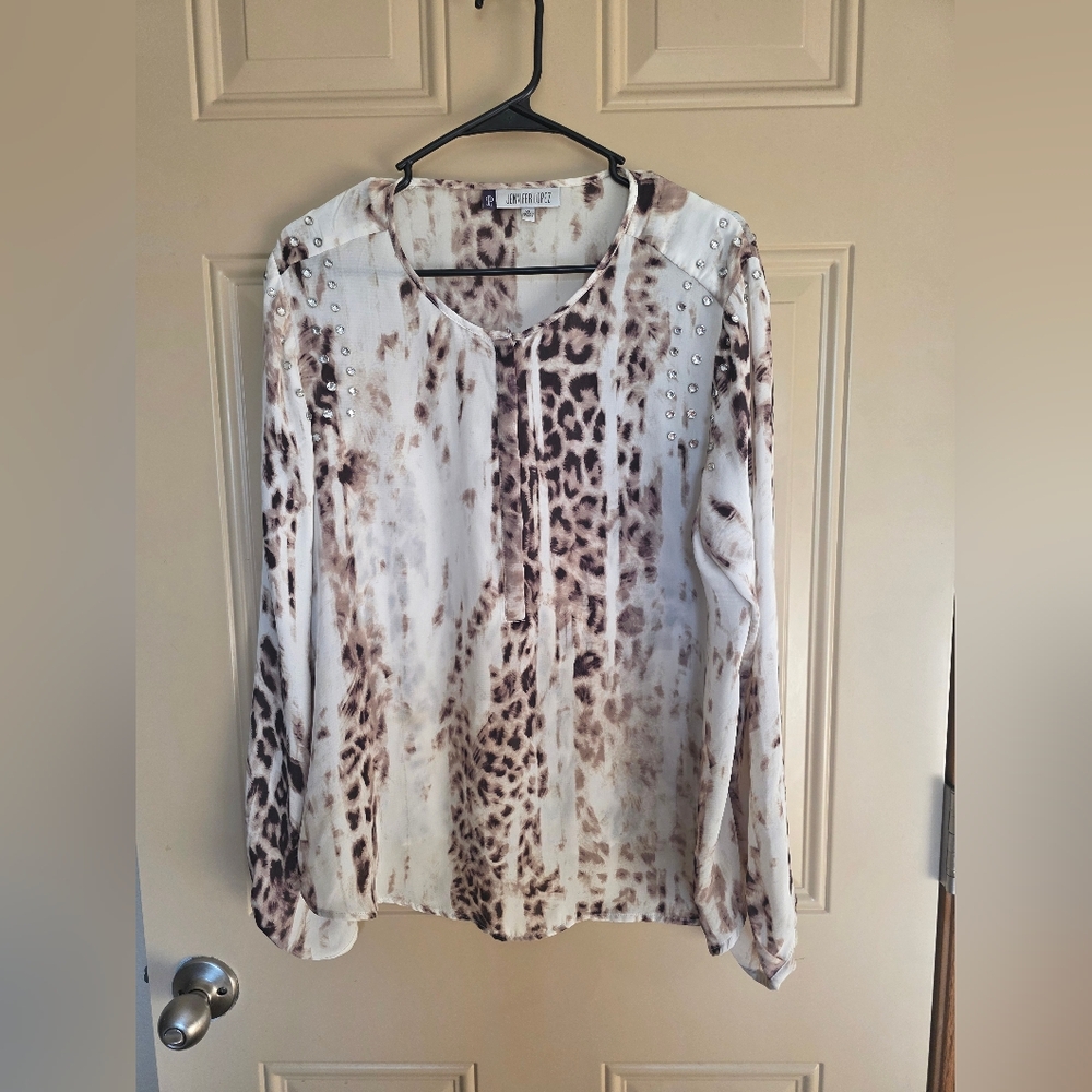 Jennifer Lopez Brown and Cream Animal Print Blouse XL